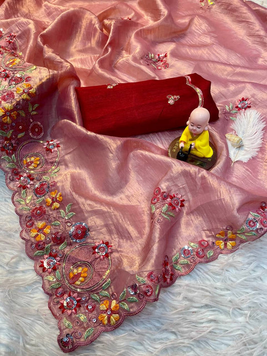 Premium Gold crush fabric with multi thread sequins saree