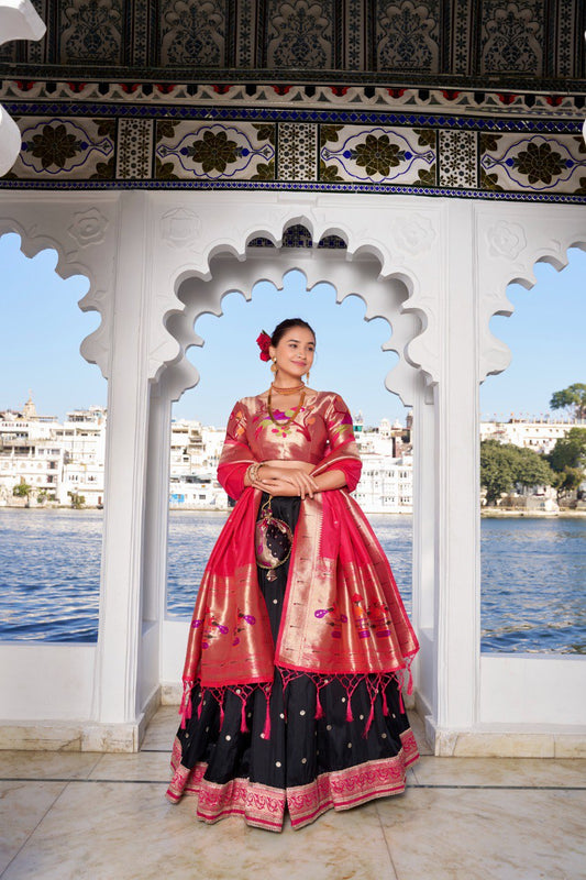 Jacquard Silk Weaving Zari Work With Lace Touch Up Lehenga