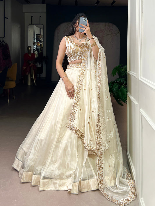 Chanda Silk Plain With Sequins and Thread Embroidery Work Belt Lehenga Choli