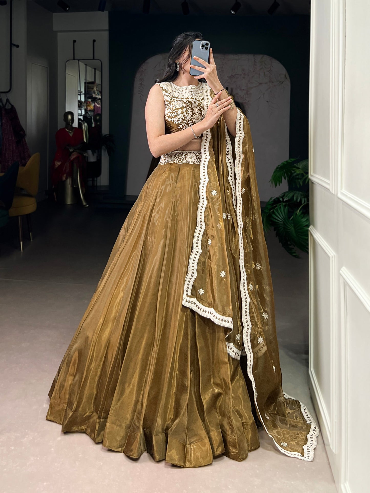 Chanda Silk Plain With Sequins and Thread Embroidery Work Belt Lehenga Choli