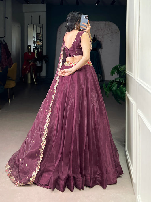 Chanda Silk Plain With Sequins and Thread Embroidery Work Belt Lehenga Choli