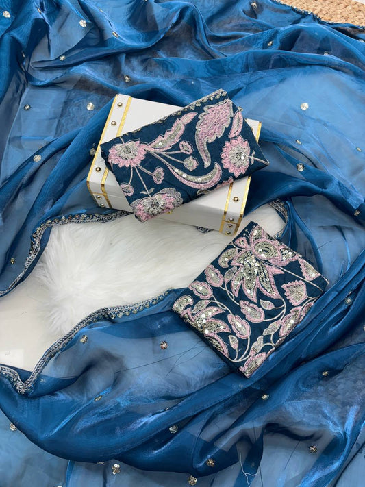 silk with 3mm sequence embroidery work lace border Saree