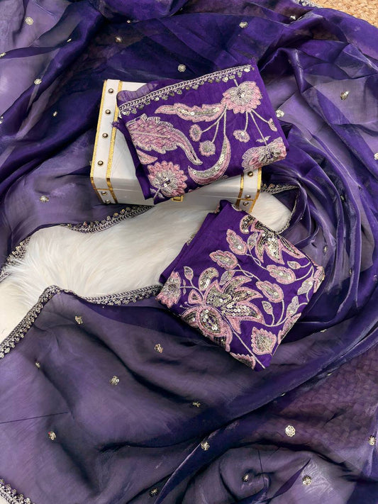 silk with 3mm sequence embroidery work lace border Saree