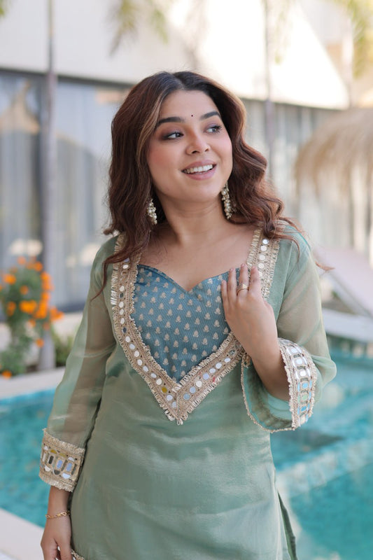 Salasa Fabrics with Mirror & Lace work Suit