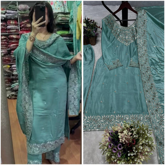 3 PIECE LONG KURTI WITH PLAZZO AND DUPATTA