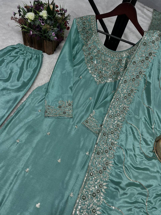 3 PIECE LONG KURTI WITH PLAZZO AND DUPATTA