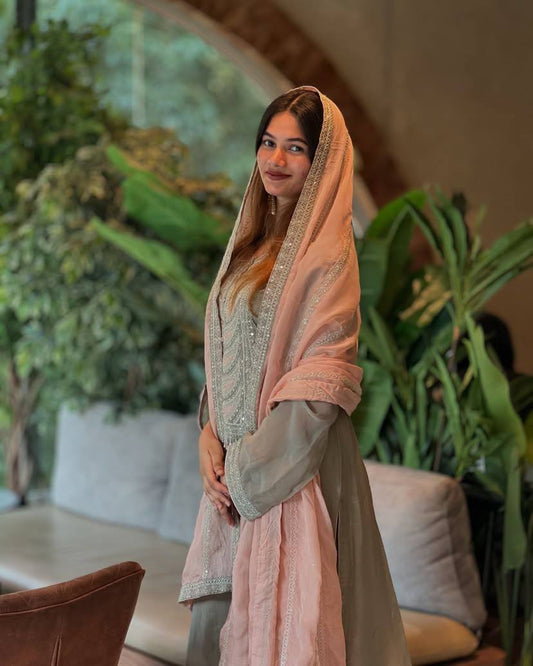 Nouvel ensemble haut de soirée Pallazo et Dupatta de créateur