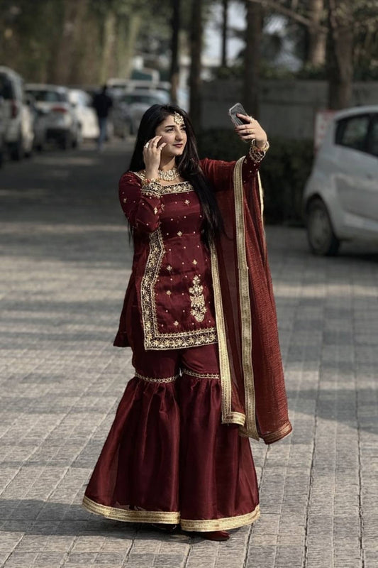 New Designer Party Top Pallazo & Dupatta Set