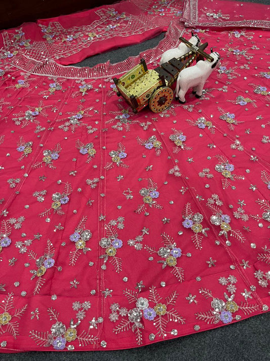 Launching 4 meter flared Embroidery Sequins Work Lehenga