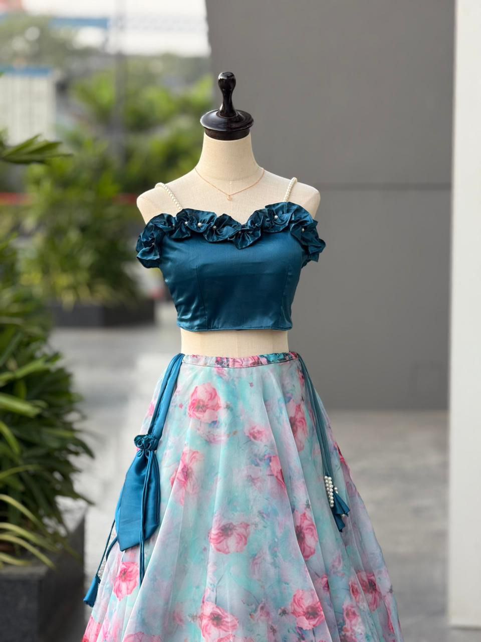 Pure organza silk digital printed lehnga