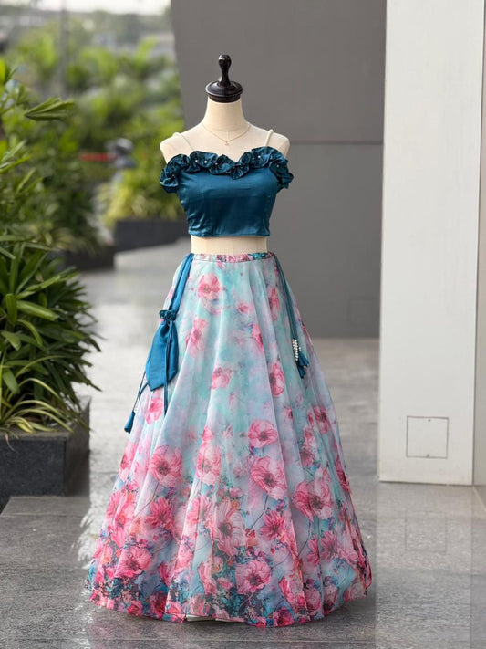 Pure organza silk digital printed lehnga