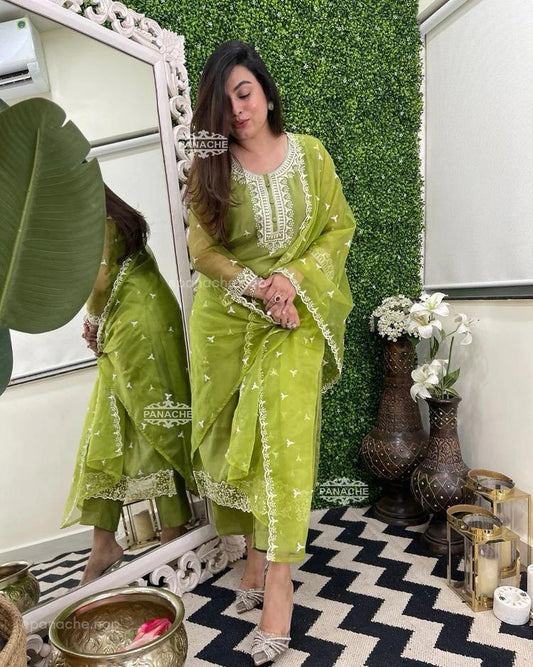 Magnifique travail de broderie au fil blanc épais