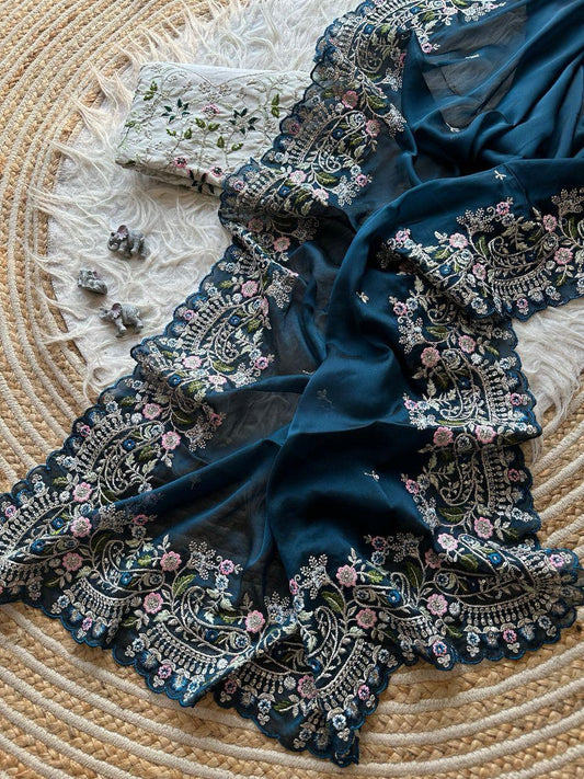 PURE SOFT BLACK RANGOLI SILK FABRIC SAREE