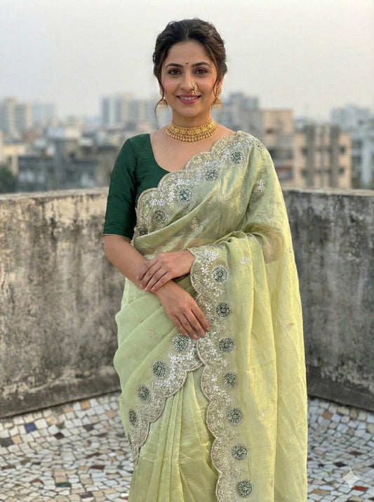 Premium Gold crush with c pallu embroidery work and multi Thread saree