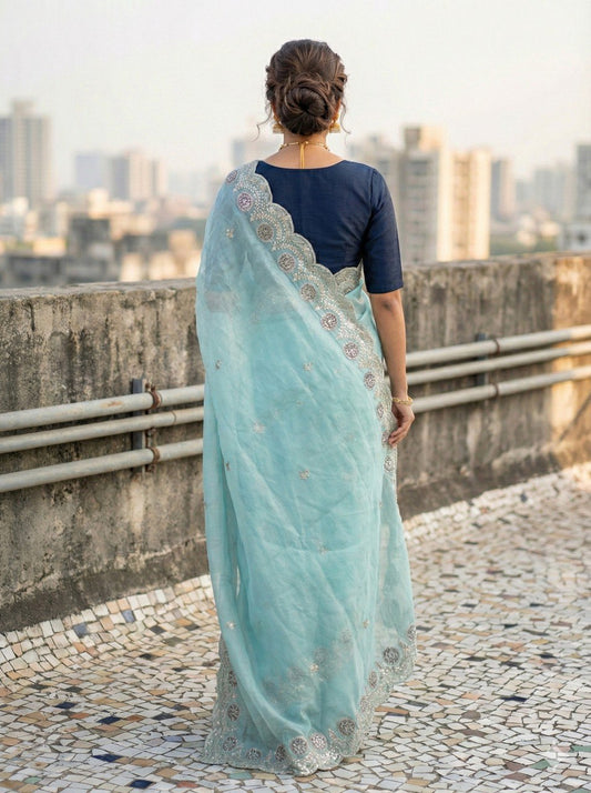 Premium Gold crush with c pallu embroidery work and multi Thread saree