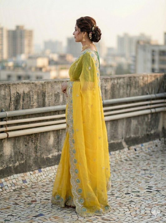 Premium Gold crush with c pallu embroidery work and multi Thread saree