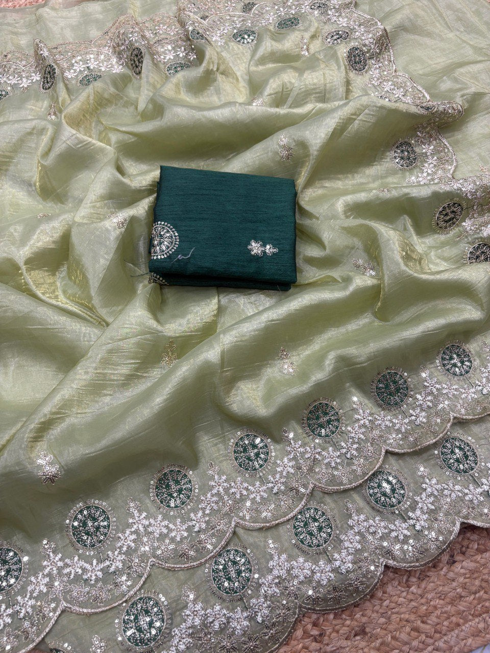 Premium Gold crush with c pallu embroidery work and multi Thread saree