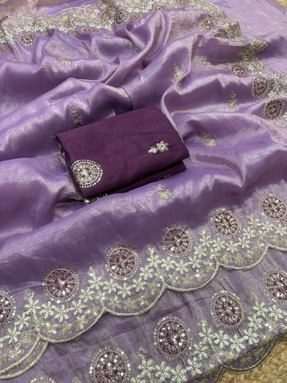 Premium Gold crush with c pallu embroidery work and multi Thread saree