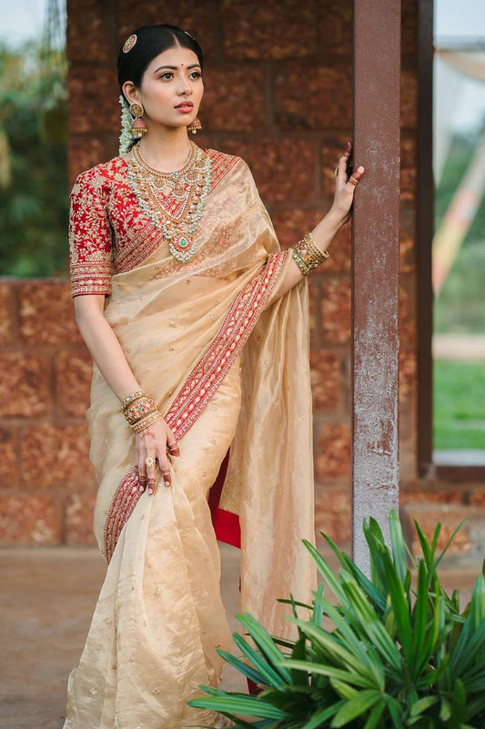 Premium fabric 3mmembroidery work Saree
