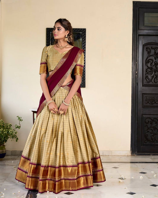 Cotton Silk Weaving Work With Paithani Concept Lehenga