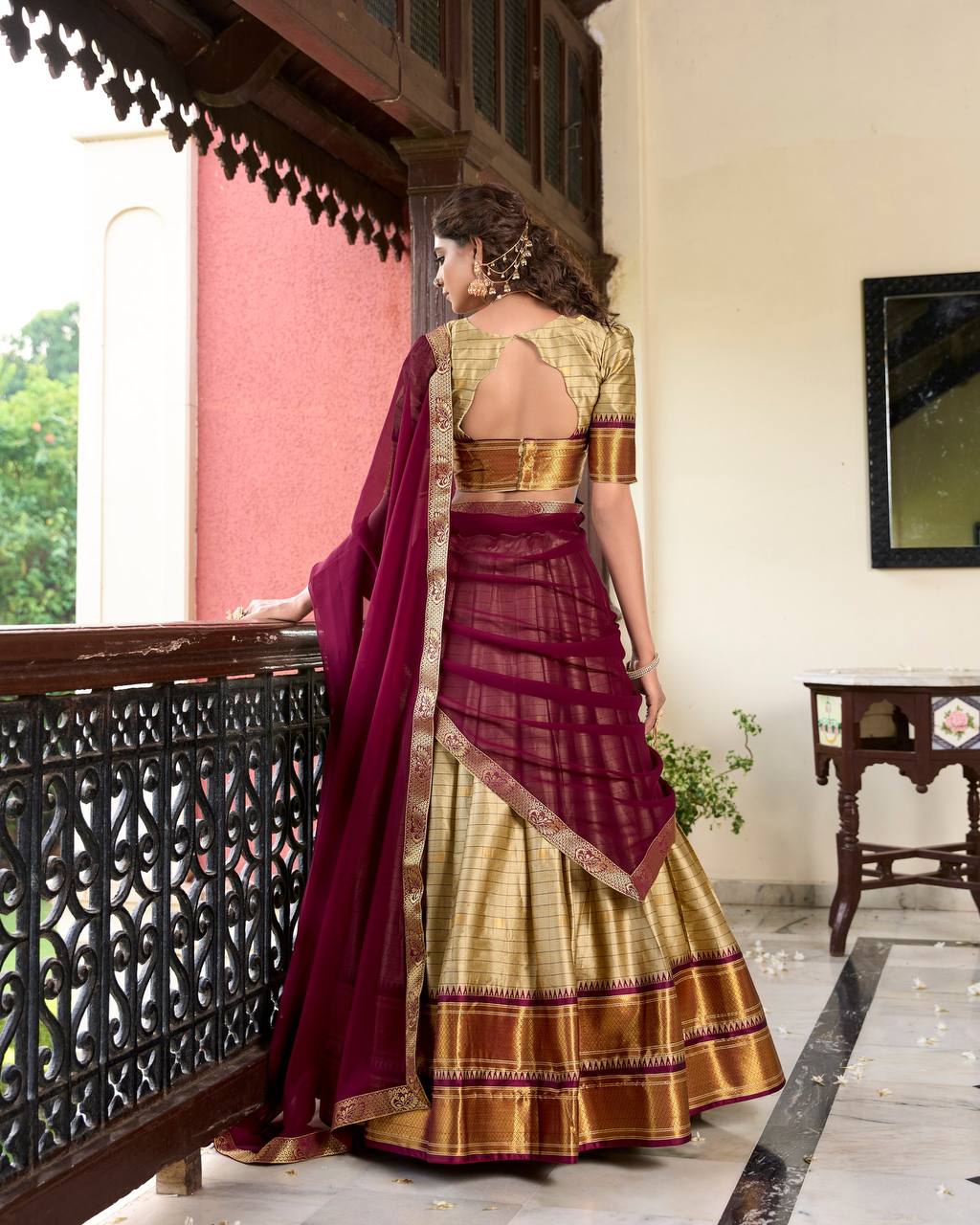 Cotton Silk Weaving Work With Paithani Concept Lehenga