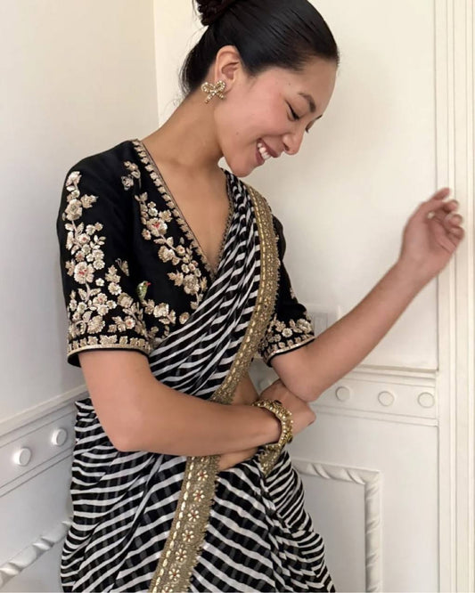 Beautiful leriya print with lace border work saree