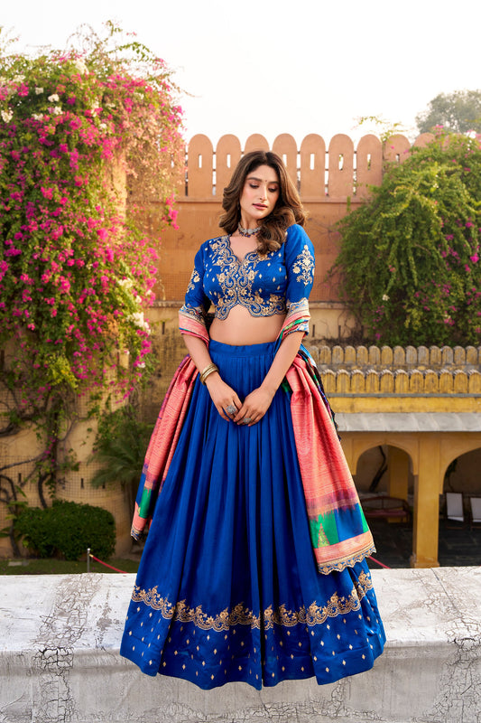 Vichitra Silk Sequins and Thread Embroidery Work Lehenga Choli
