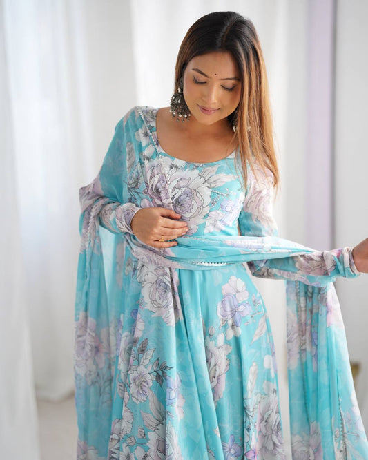 PRESENTING NEW FOX GEORGETTE FLORAL PRINT ANARKALI GOWN