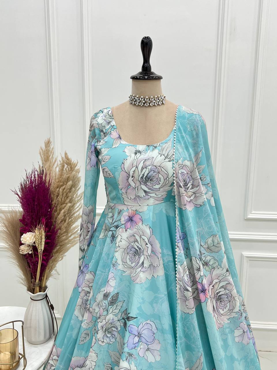 PRESENTING NEW FOX GEORGETTE FLORAL PRINT ANARKALI GOWN