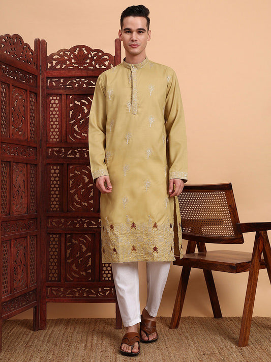 Traditional Wedding Collection Cotton Embroidery Work Men's Kurta