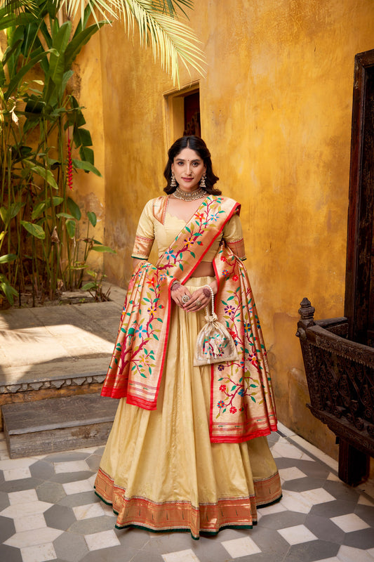 Silk Paithani Zari Weaving Work With Lace Border Lehenga