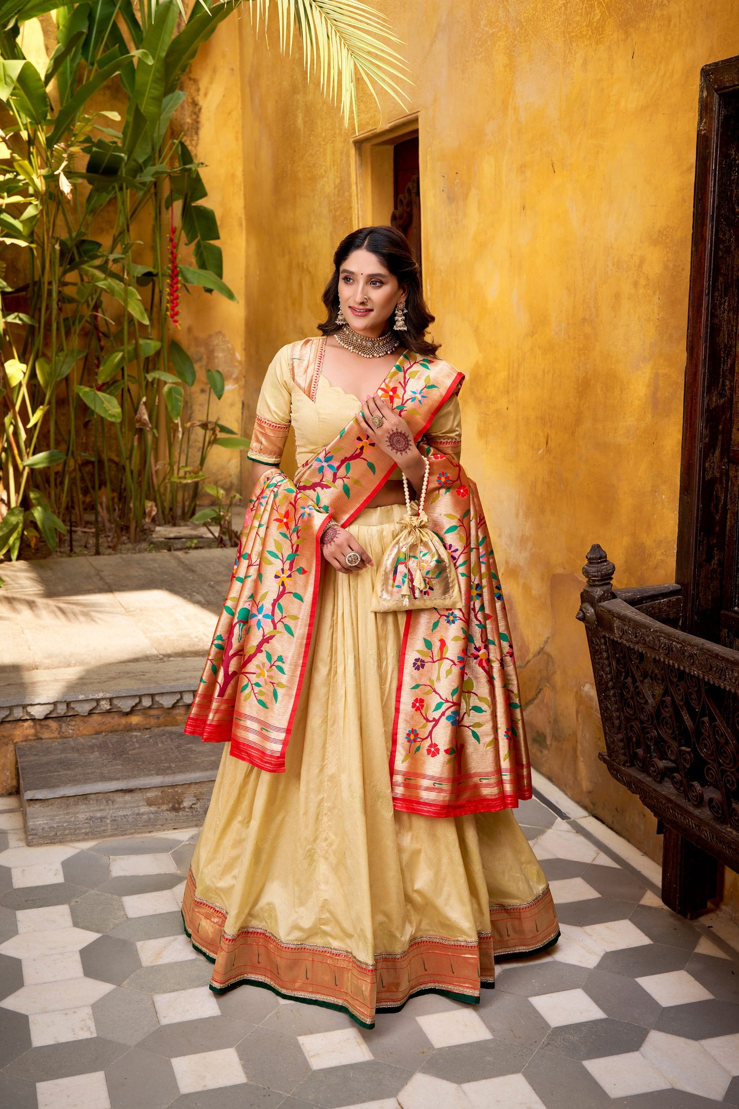 Silk Paithani Zari Weaving Work With Lace Border Lehenga