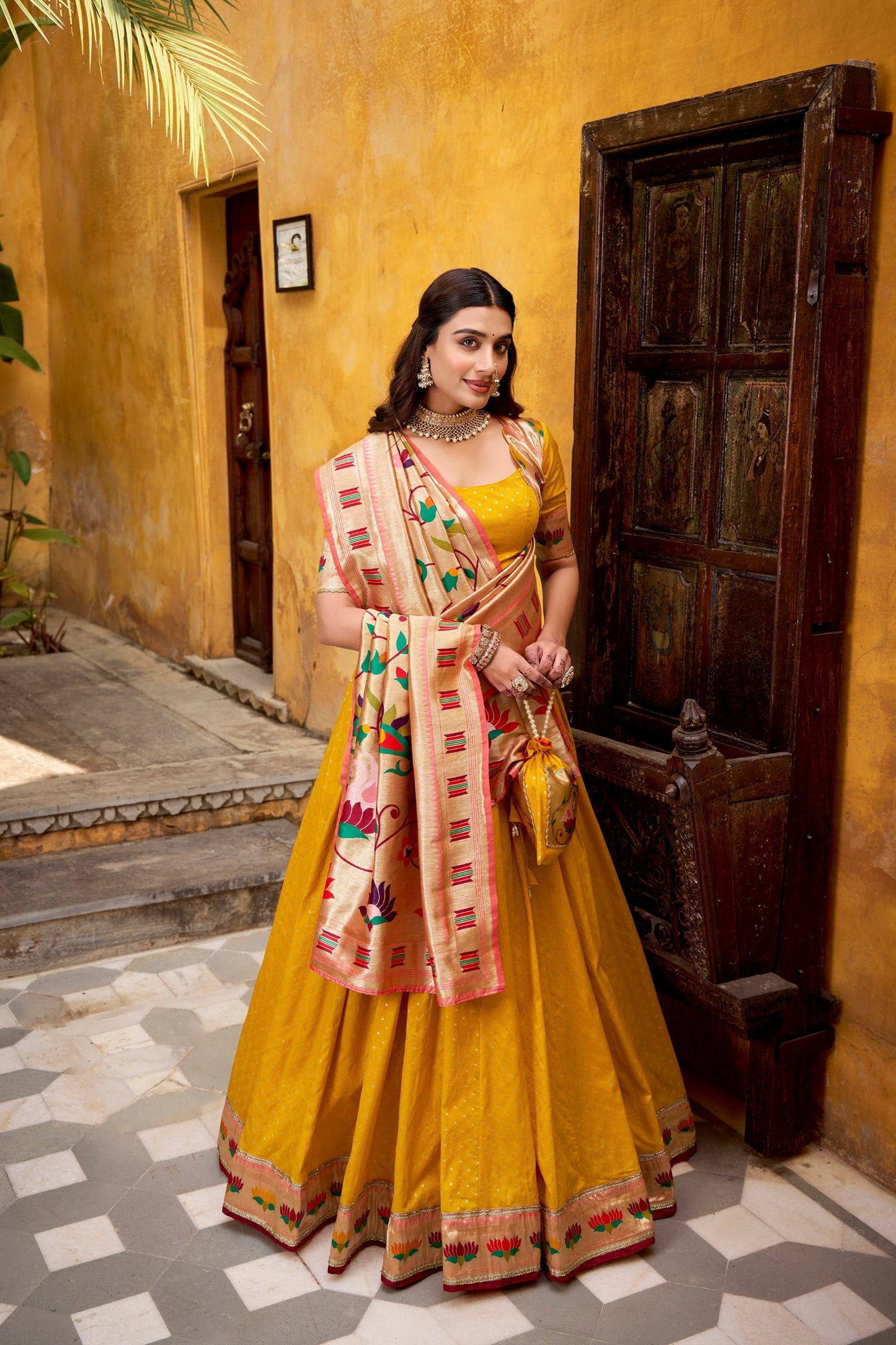 Silk Paithani Zari Weaving Work With Lace Border Lehenga