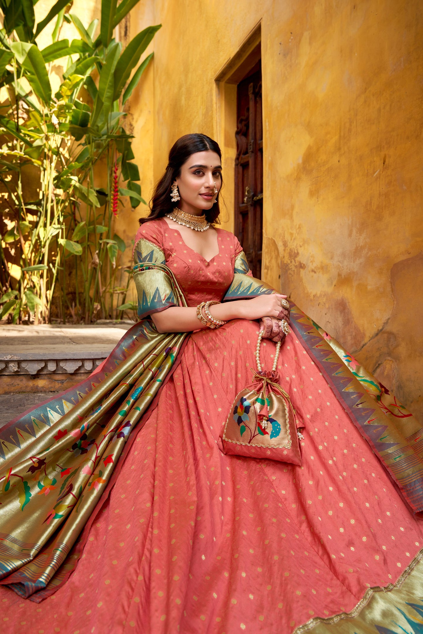 Silk Paithani Zari Weaving Work With Lace Border Lehenga