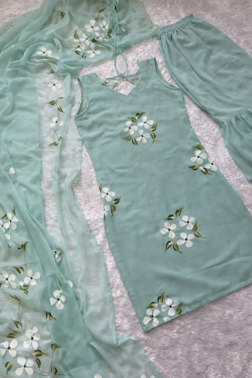 graceful Pure Georgette Hand painted straight-cut kurti