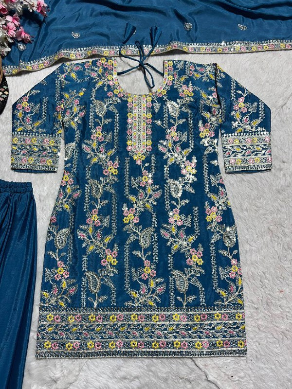 Pure Heavy Chinnon Silk With Heavy Embroidery Coding Sequence Work