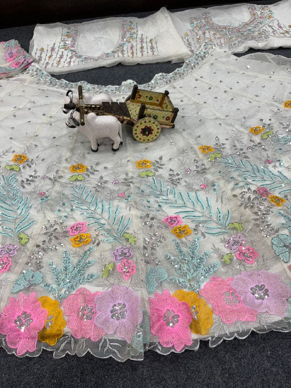 Launching 4 meter flared Sequins Embroidery Cut Work Lehenga