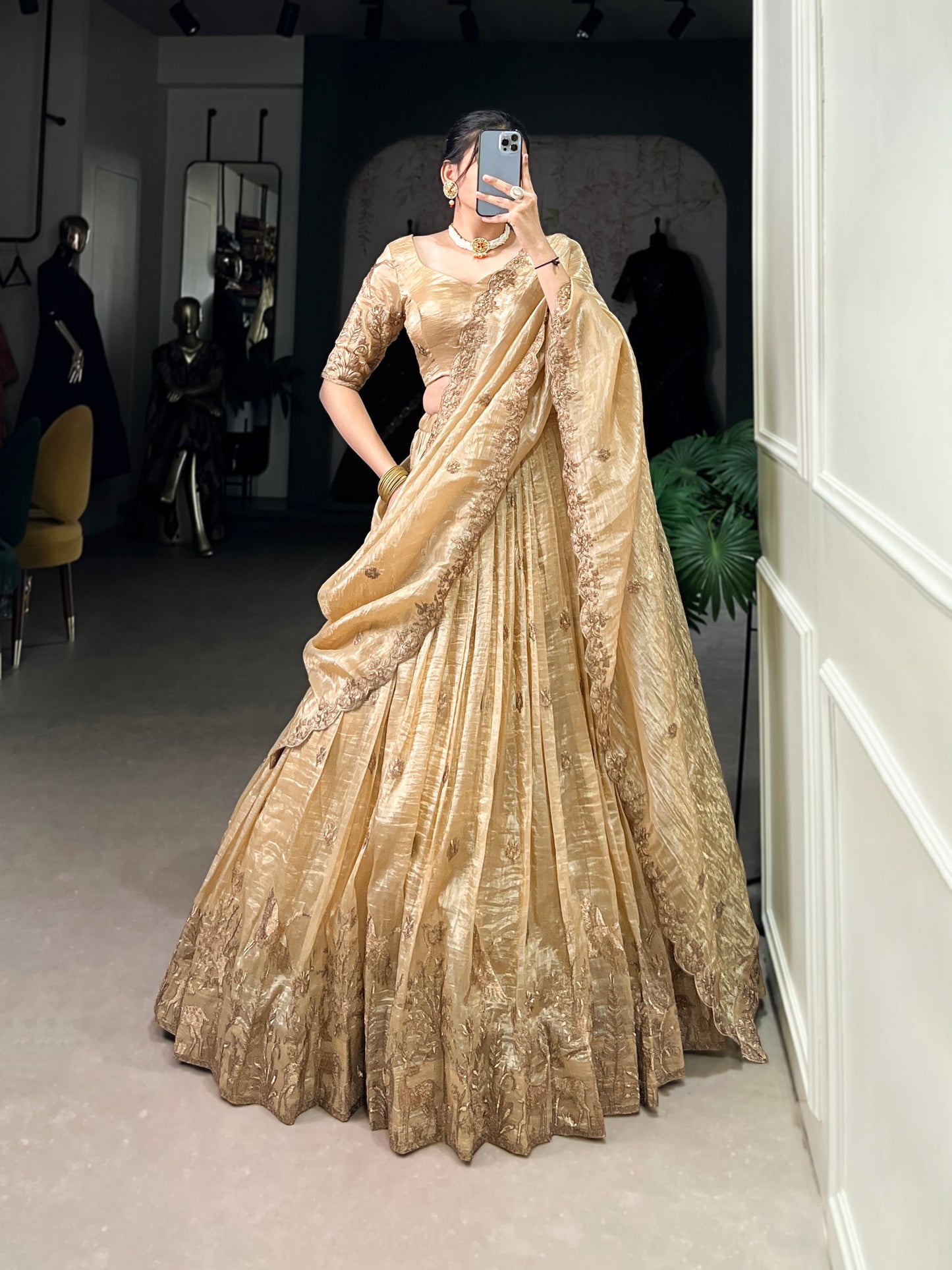 Sequins and Thread Embroidery Work Lehenga Choli