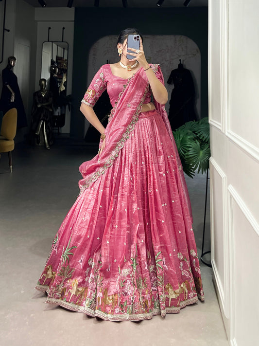 Sequins and Thread Embroidery Work Lehenga Choli