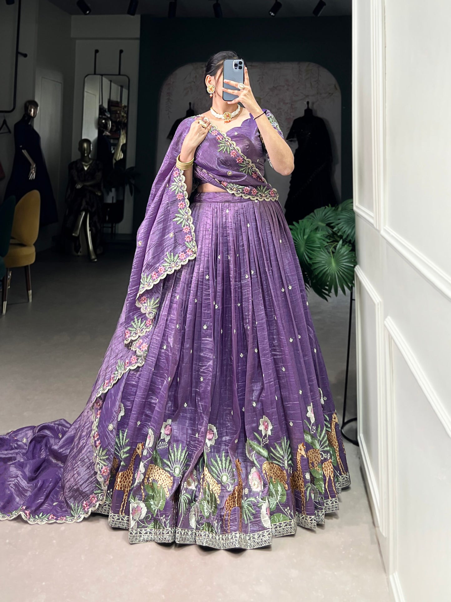 Sequins and Thread Embroidery Work Lehenga Choli