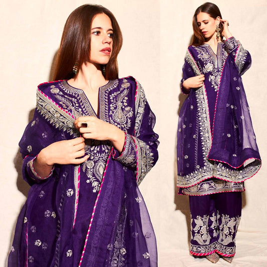 Pure Heavy Chinnon Silk With Heavy Embroidery Coding Sequence Work Suit