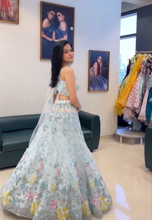 Launching 4 meter flared Sequins Embroidery Work Lehenga