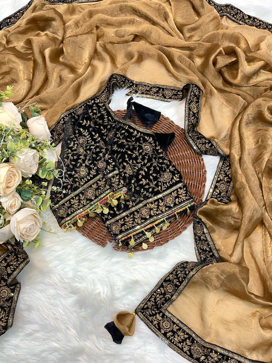 Premium fabric embroidery work Saree