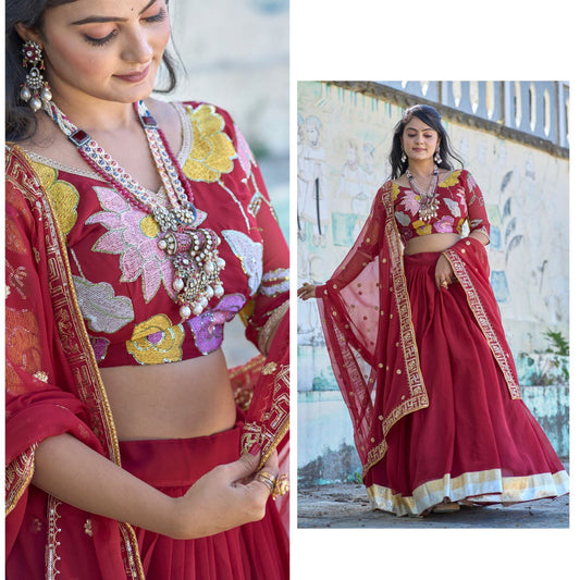 Classical Maroon Embroidery Lehenga Collection