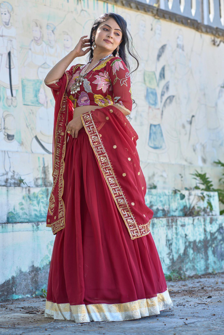 Classical Maroon Embroidery Lehenga Collection