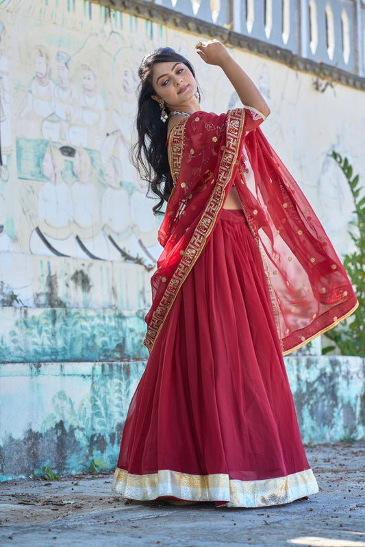 Classical Maroon Embroidery Lehenga Collection