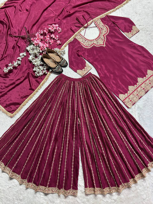 Pure Heavy Chinnon Silk With Heavy Embroidery Suit