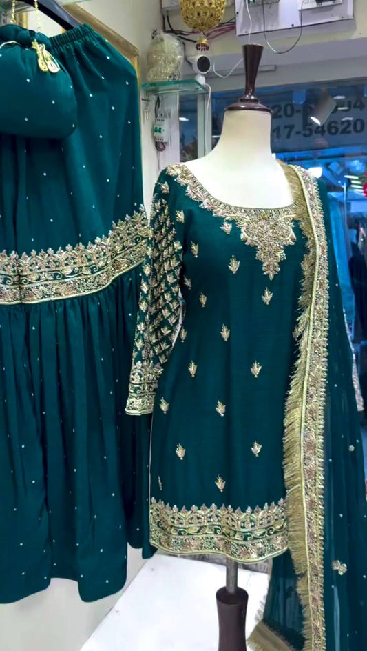 3 PIECE KURTI WITH SHARARA AND DUPATTA