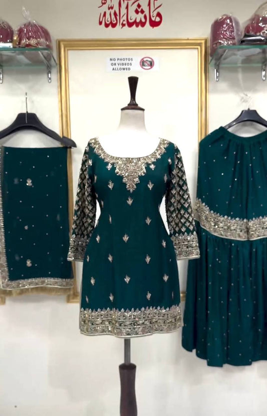 3 PIECE KURTI WITH SHARARA AND DUPATTA