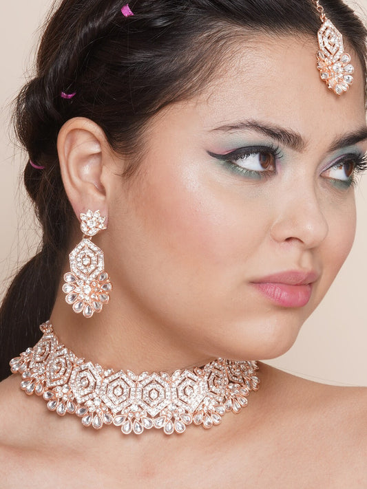 Rose Gold-Plated Stones-Studded Jewellery Set